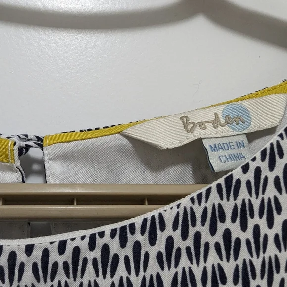 BODEN | lightweight, lined dress, black, white and yellow, faux wrap skirt, 4 - Picture 3 of 9